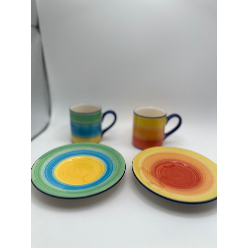 Herman Dodge & Son Hand Painted Espresso Cup Saucer Set 2 Thailand  Ceramic